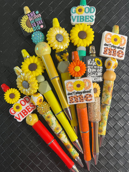 Sunflower Beaded Pen, Pretty Sunflower Focal Pen, Sunflower Gifts, Gifts for Writers