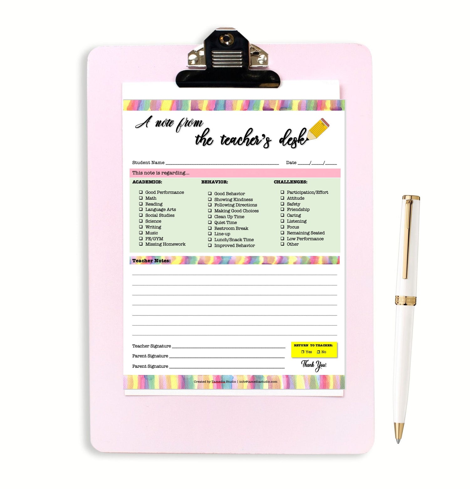 Teacher Stationery Notepad - Back to School | Note from Teacher | Personalized Teacher Notepad| Parent Communication