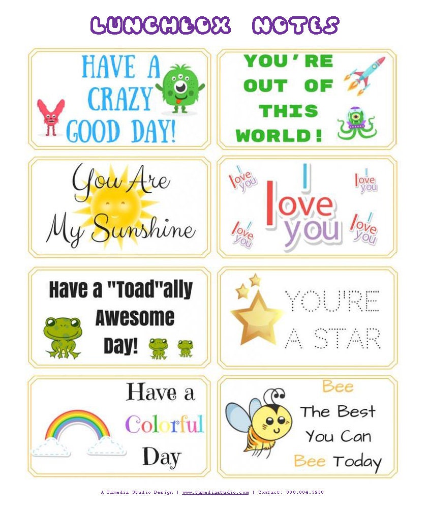 Printable School Lunch Box Notes/Lunchbox Notes/Student School Notes/Instant Printable Download