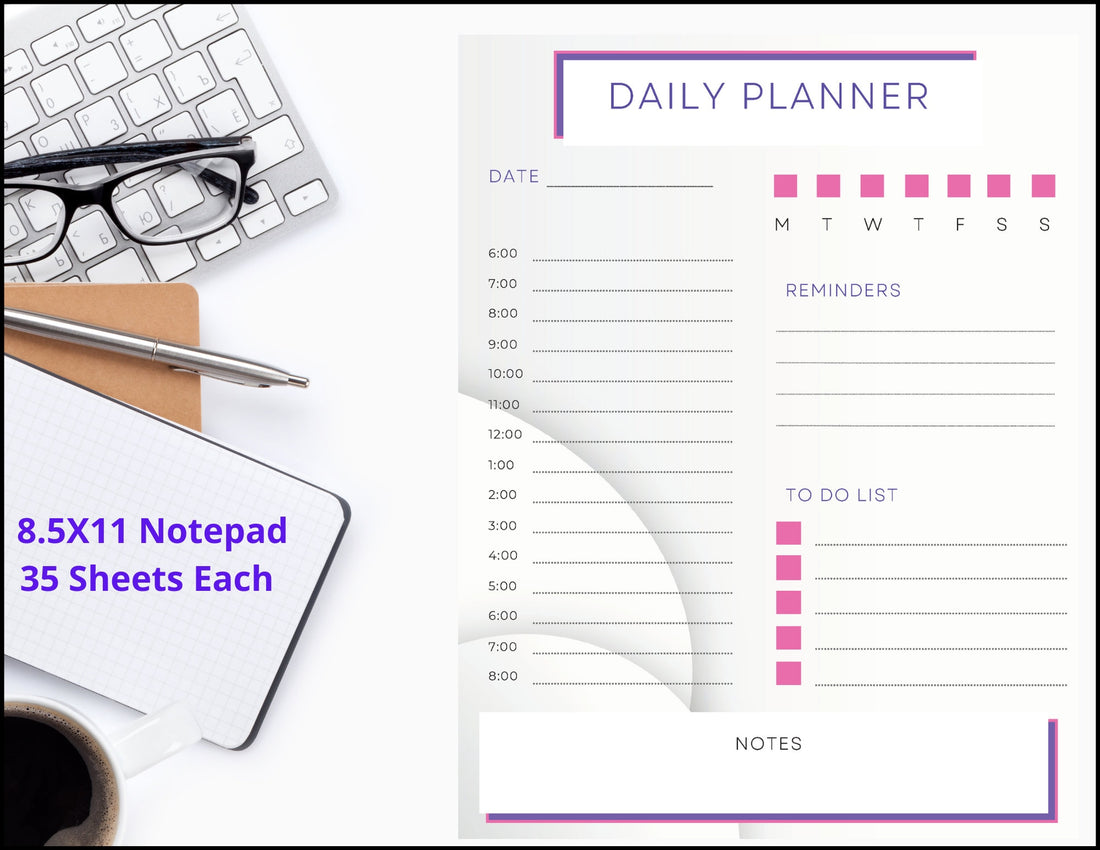 Daily Planner Notepad, Daily Organizer, Purple Planner, Daily Scheduler, Notepad