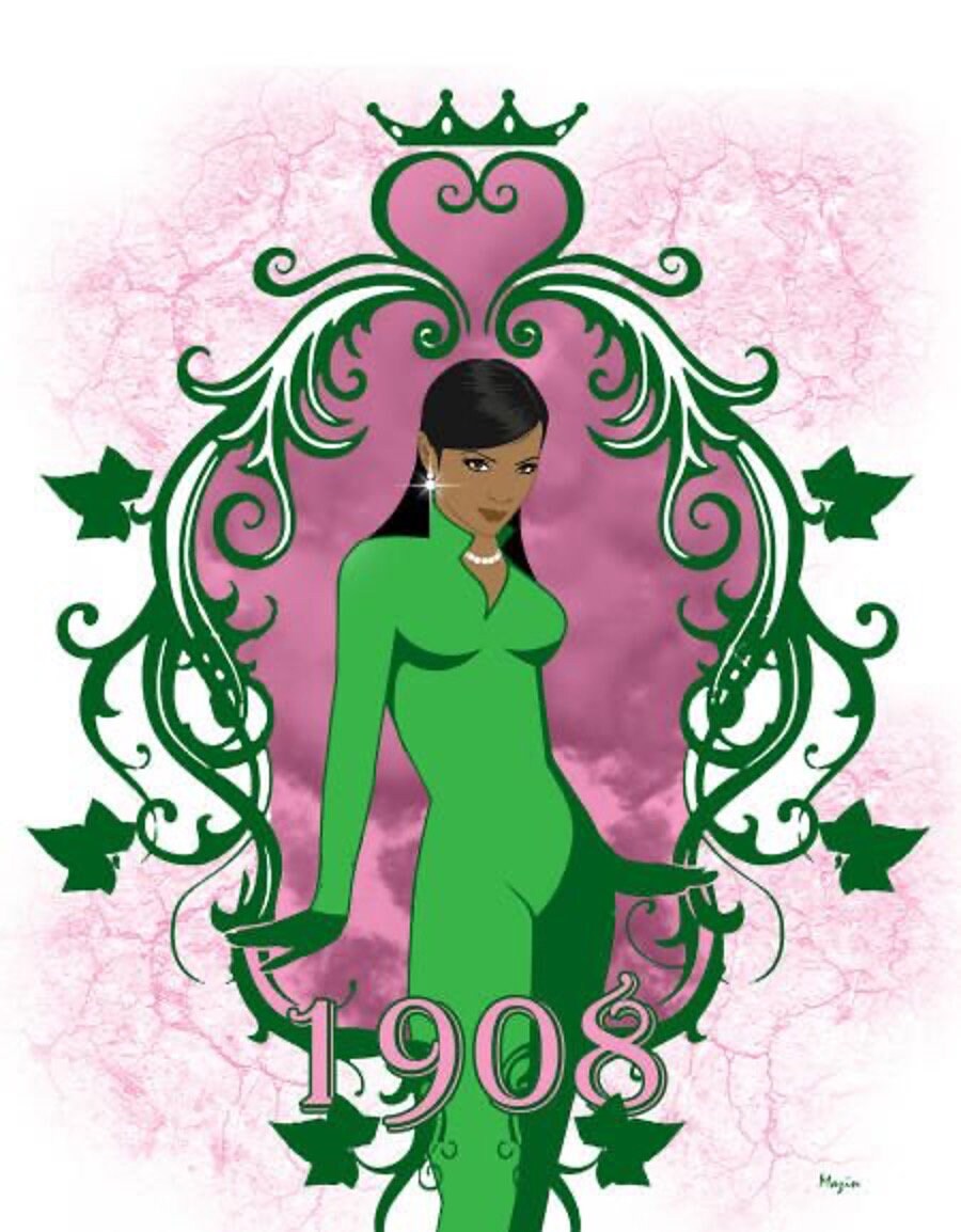 Pink and Green Pretty Girl with 1908 
