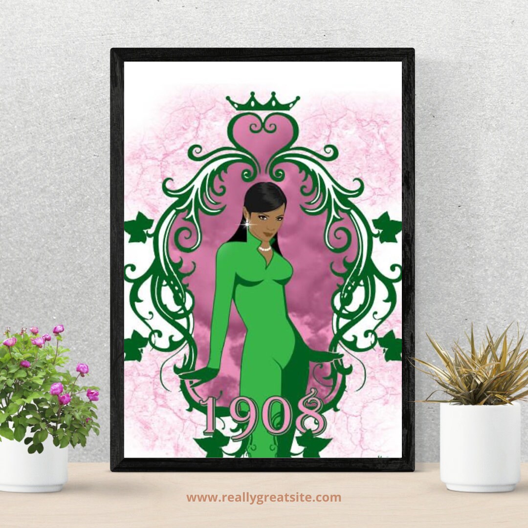 Pink and Green Pretty Girl with 1908 framed print
