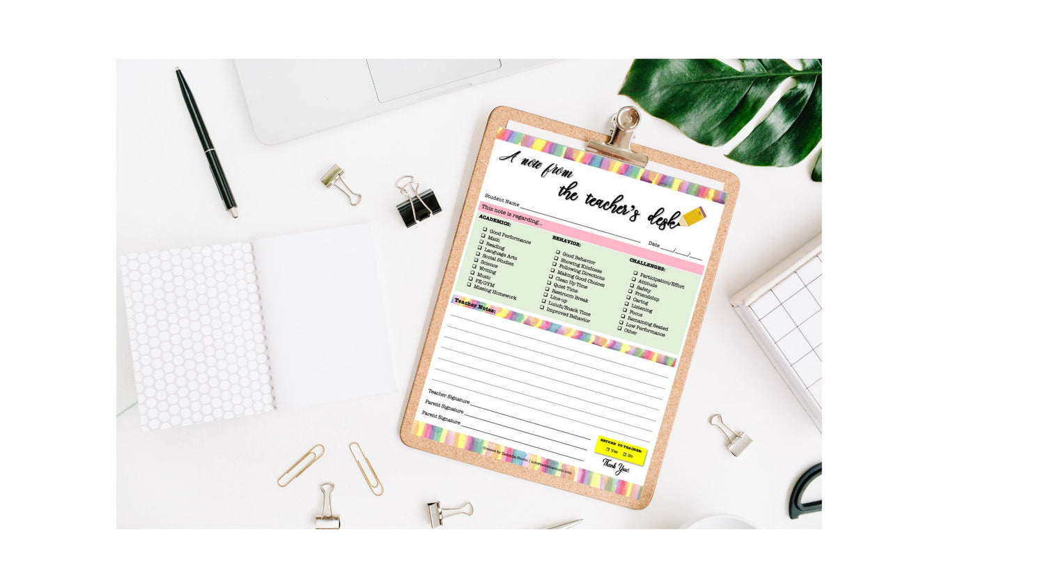 Teacher Stationery Notepad - Back to School | Note from Teacher | Personalized Teacher Notepad| Parent Communication