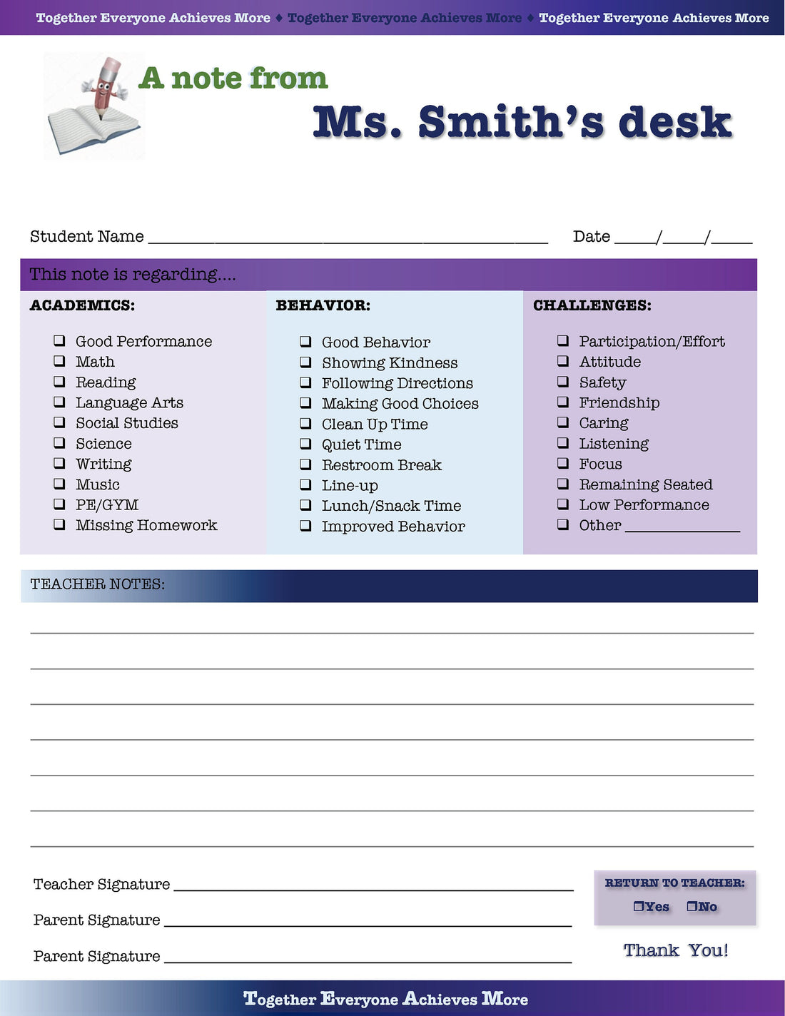 Personalized Teacher Notepad - Teacher Stationery | Parent Communication | Classroom Management | Student Behavior Notes