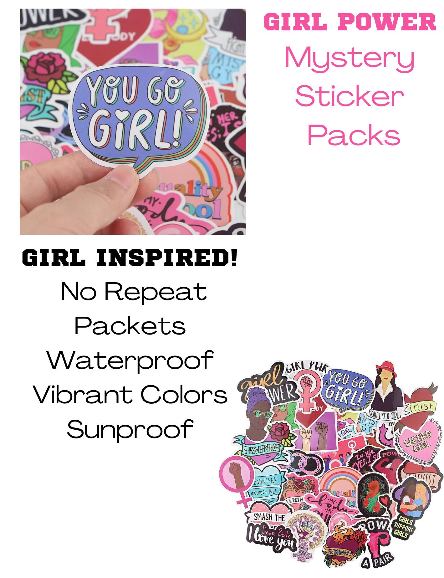 Girl Power Stickers, Gift for Girls, Variety Sticker Pack, Sticker Collection, Girl Power, Girl Power Sticker Bundle