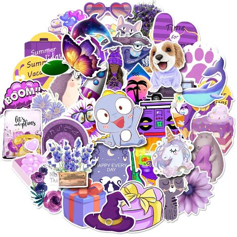 Pink and Purple Glossy Sticker Pack, Stickers for Girls, Glossy Sticker Bundle, Sticker Gifts, 6 Sticker Pack, Waterproof Stickers