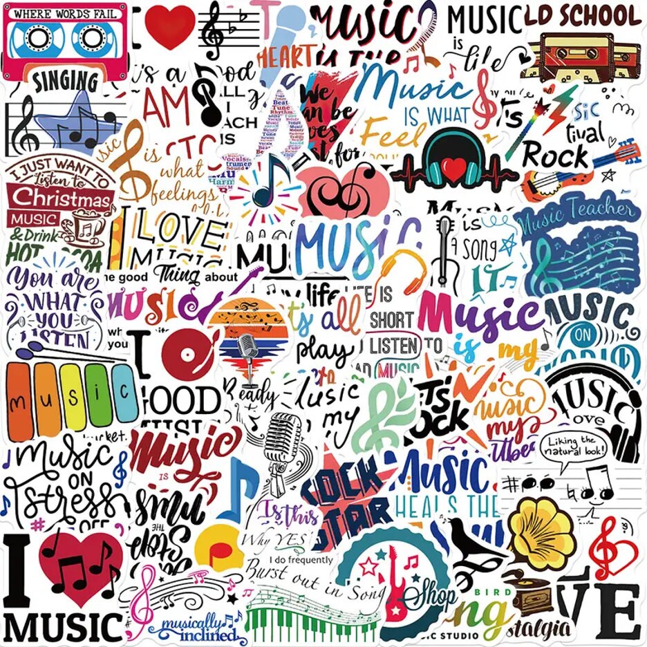 Music Stickers | I Love Music Stickers | Music Sticker Gift  | Gift for Music Lovers | Music Sticker Packs | Musician Stickers