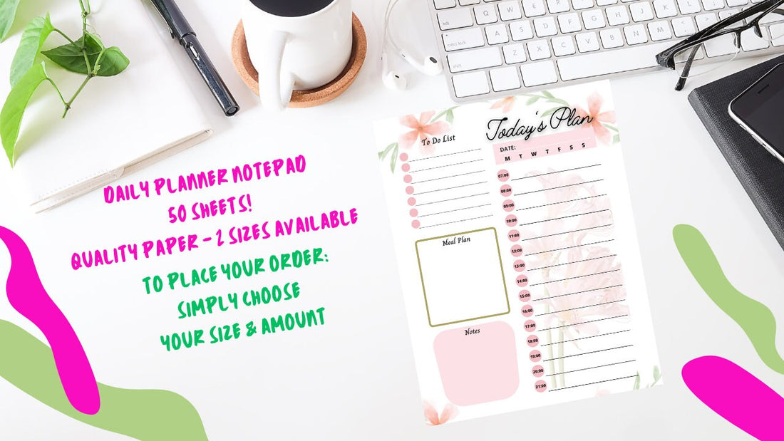 Daily Planner Notepad, Daily Organizer, Pink and Green Planner, Daily Scheduler, Notepad, Free Bonus Stylus Pen Included