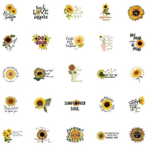 Sunflower Stickers | Flower Stickers | Sunflower Sticker Bundle | Sticker Gifts | Sunflower gifts | Stickers with Quotes