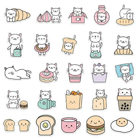 Cat Stickers | Cats with Food Stickers | Stickers with cats | Cute Cat Stickers | Cat Sticker Bundle | Cats