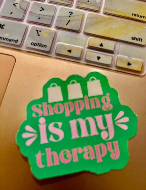 Shopping Sticker, Shopaholic, Shopping is my Therapy Stickers, Shopping, Stickers About Shopping, Pink and Green  Stickers